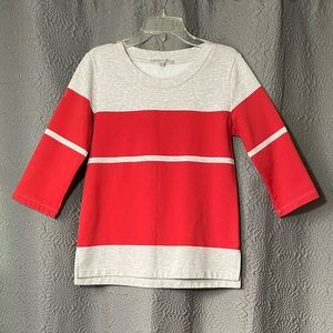 Gap Stripped Cream and Red-Orange 3/4 Sleave Sweater